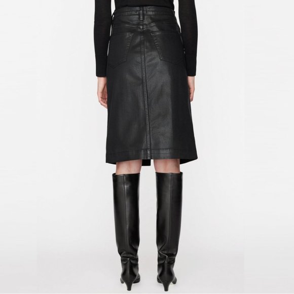 FRAME Split-Hem Coated Midi Skirt (Noir Coated Black) - Picture 5 of 16